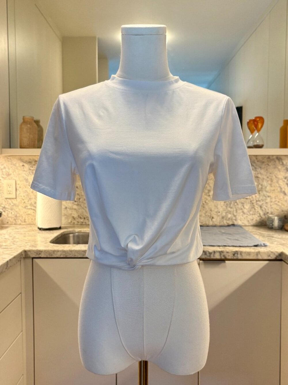 White Cropped Twist Front Knotted Tee